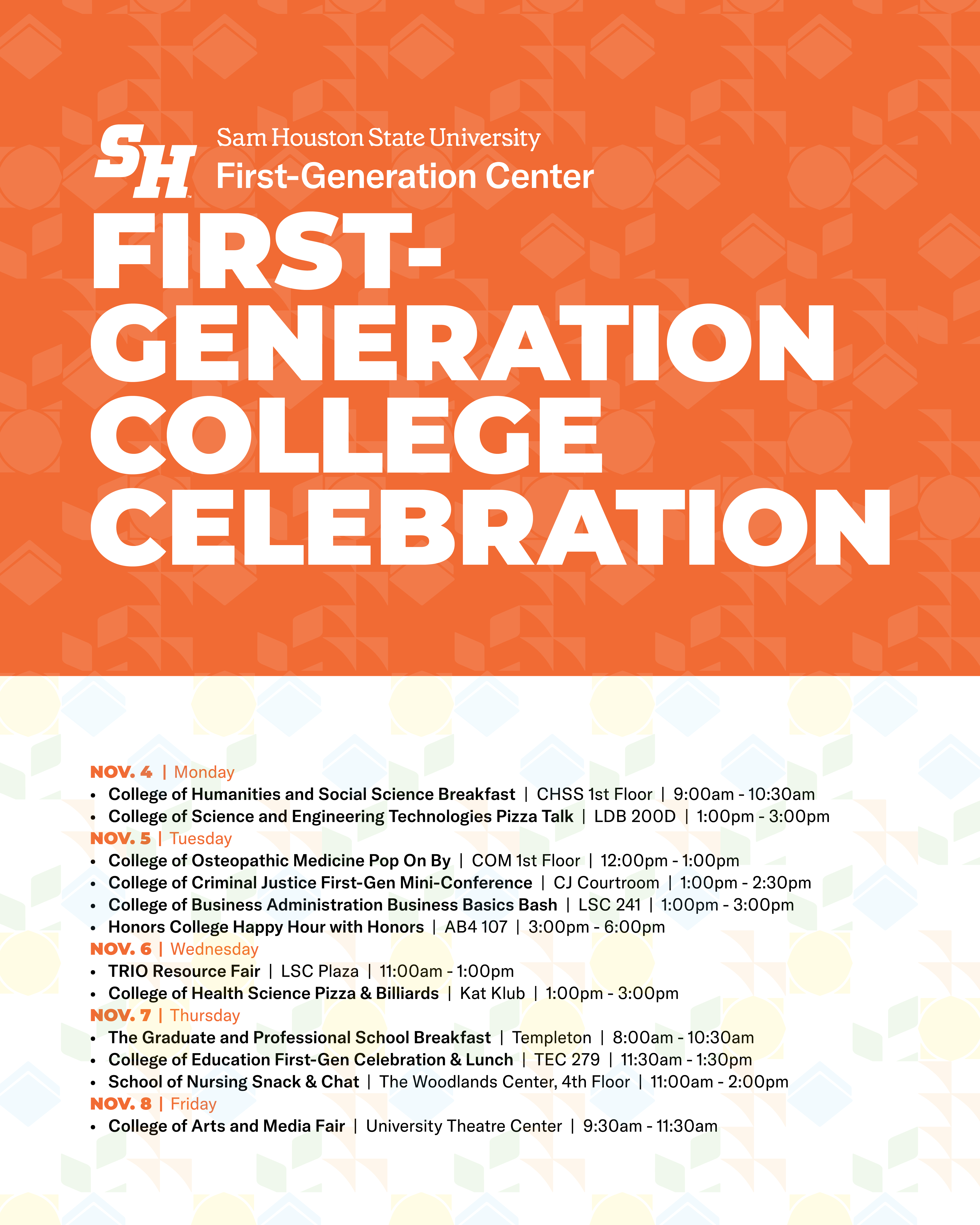 First-Gen Day College Celebration Schedule