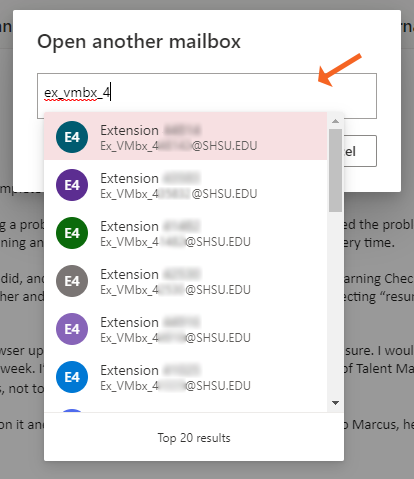 Other Mailbox Name OWA Enter Shared Voicemail
